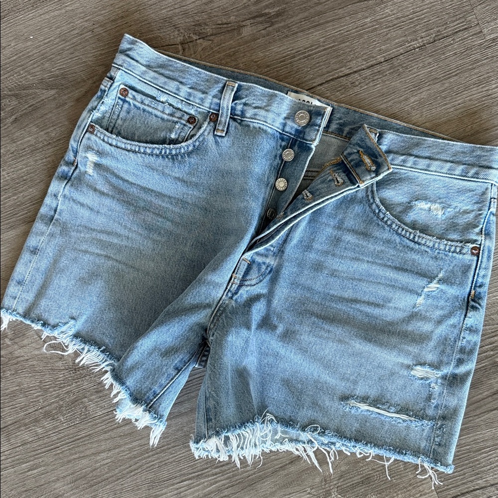 AGOLDE “Parker” long denim shorts